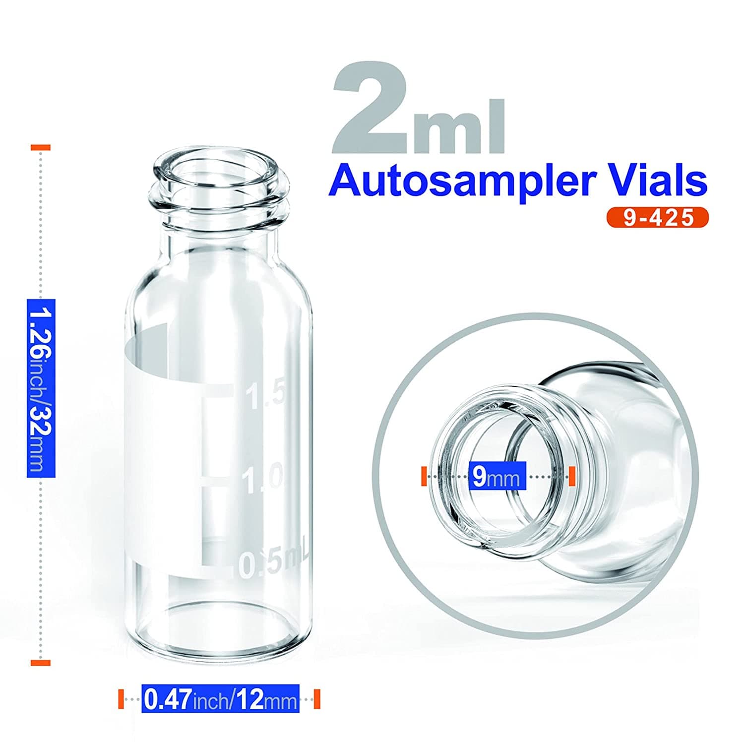 Wide Opening 5.0 Borosilicate Glass 2ml hplc 9-425 Glass vial with inserts for wholesales